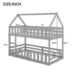 Letto a castello Okak 77IN per bambini con telaio a casetta, letto singolo con recinzione e porta, strutture letto per camera bambini, sala giochi, grigio