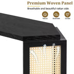 Okak 53.54IN Tavolo da ingresso in stile rustico con piano esagonale, Console con gambe decorate in rattan, Tavolino d'appoggio per soggiorno, ingresso, nero