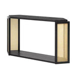 Okak 53.54IN Tavolo da ingresso in stile rustico con piano esagonale, Console con gambe decorate in rattan, Tavolino d'appoggio per soggiorno, ingresso, nero