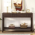 Okak 51.3IN Modern Console Table with Ash Veneer and Striped Design, Entryway Table with 2 Drawers, Hallway Table for Living Room, Foyer, Brown