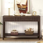 Okak 51.3IN Modern Console Table with Ash Veneer and Striped Design, Entryway Table with 2 Drawers, Hallway Table for Living Room, Foyer, Brown