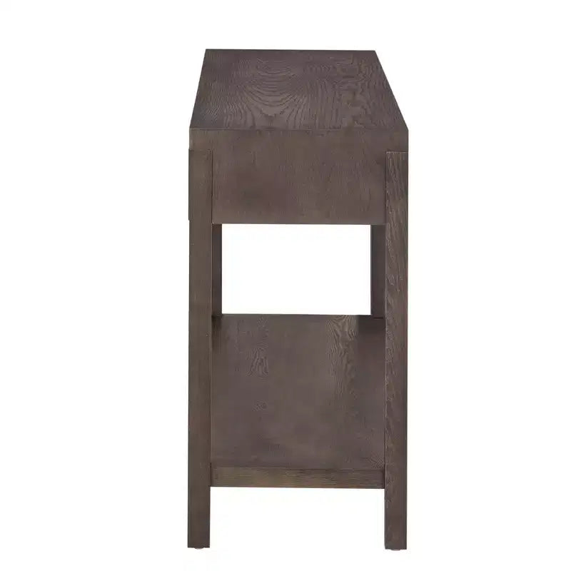 Tavolo Console Moderno Okak 51.3IN con Impiallacciatura in Frassino e Design a Strisce, Tavolo da Ingresso con 2 Cassetti, Tavolo da Corridoio per Soggiorno, Atrio, Marrone