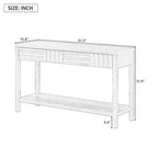 Tavolo Console Moderno Okak 51.3IN con Impiallacciatura in Frassino e Design a Strisce, Tavolo da Ingresso con 2 Cassetti, Tavolo da Corridoio per Soggiorno, Atrio, Marrone