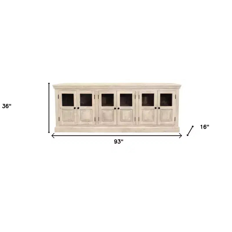 HomeRoots 93 Credenza in legno massello bianco anticato invecchiato con sei ante in vetro