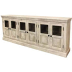 HomeRoots 93 Credenza in legno massello bianco anticato invecchiato con sei ante in vetro