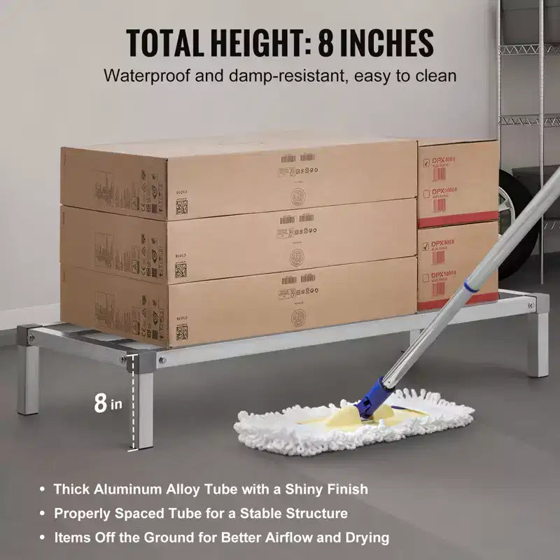 VEVOR Scaffale in Alluminio, 122 x 51 cm, per Alimenti Commerciali, Rialzato di 20 cm, Capacità 450 kg, Scaffale in Alluminio Completamente Saldato, Argento
