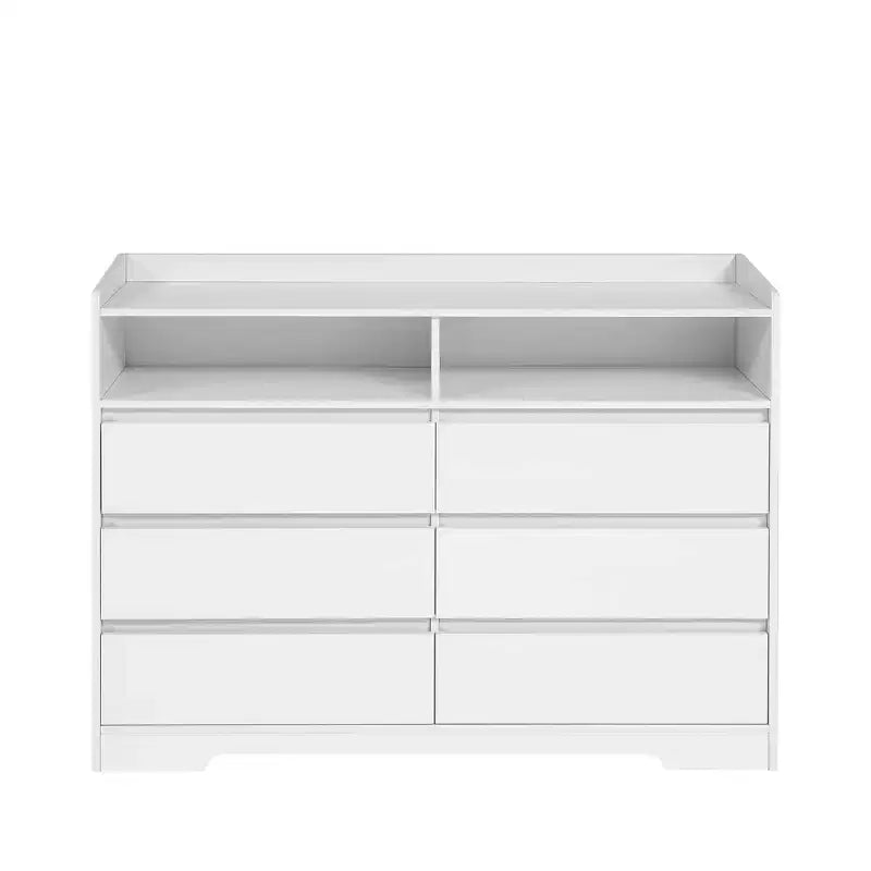 Comò bianco con 6 cassetti, Cassettiera ampia in legno per camera da letto, Mobile contenitore alto, Organizzatore moderno e minimalista per armadio o soggiorno