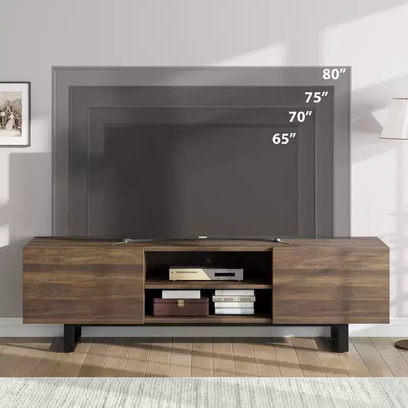 Mobile TV industriale COZONY con 2 cassetti, mobile porta TV in legno naturale con gambe robuste per soggiorno