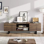 Mobile TV industriale COZONY con 2 cassetti, mobile porta TV in legno naturale con gambe robuste per soggiorno