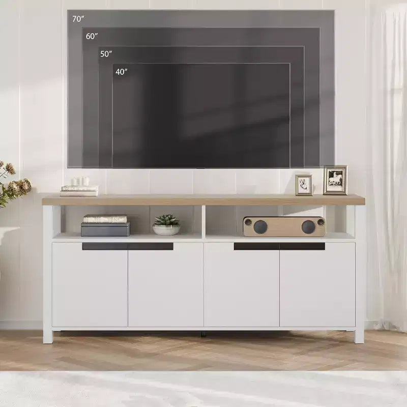 Mobile porta TV da fattoria COZONY per TV da 70 pollici, mobile alto per l'intrattenimento con contenitore e ripiani regolabili per il soggiorno