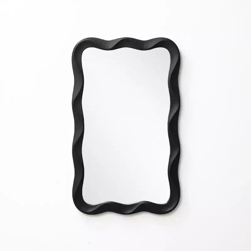 LuxenHome Modern Black MDF Wood Wavy Rectangle Wall Mirror, 35.4 H x 21.65 W Home Decor