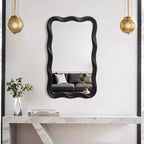 LuxenHome Specchio da parete rettangolare ondulato moderno in MDF nero, 35,4 A x 21,65 L, decorazione per la casa