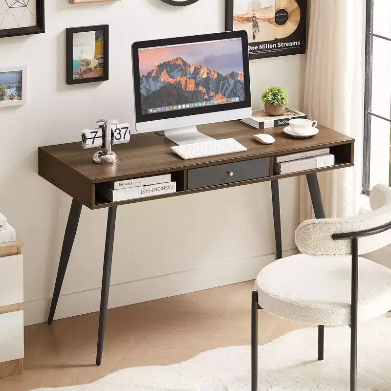 Scrivania moderna Okak 47.24IN con design minimalista, scrivania per computer con 1 cassetto e 2 ripiani, piccola scrivania per casa, ufficio