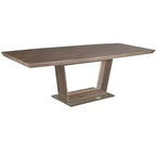 HomeRoots 71 Gray Wood and Metal Self-Storing Leaf Pedestal Base Extendable Dining Table