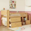 Whisen Twin Size Loft Bed with LED, Bookshelf, Stairs, Storage Drawers and Shelves, Solid Wood Sturdy Frame