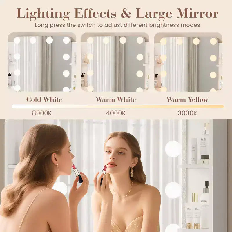 Garvee Toeletta Trucco con Specchio e 12 Luci LED, Tavolo da Trucco Moderno con Portaphon e Sgabello per Camera da Letto