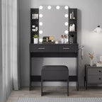 Garvee Toeletta Trucco con Specchio e 12 Luci LED, Tavolo da Trucco Moderno con Portaphon e Sgabello per Camera da Letto