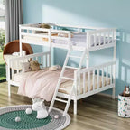 JOYMOR Twin Over Full Bunk Bed for Kids Children Teens Adults, Solid Wood Bunk Bed with Ladder and Guard Rail