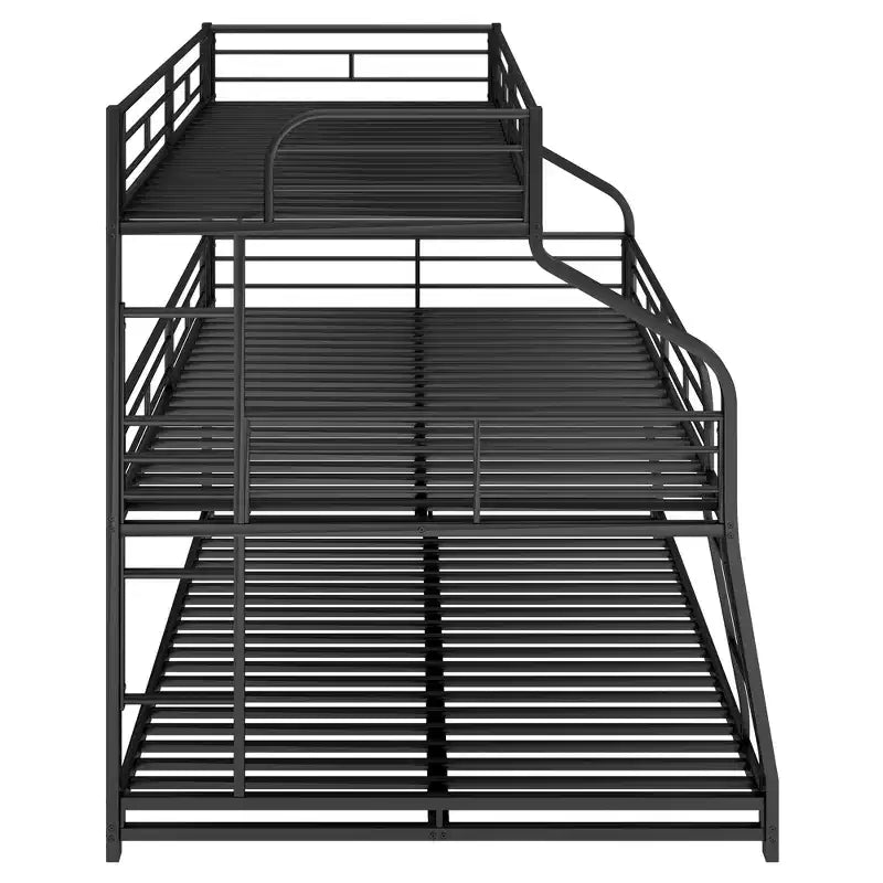 Letti a castello tripli in metallo Twin XL e Full XL sopra Queen per 3 bambini con scaletta integrata e sponde di sicurezza a tutta lunghezza