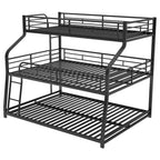 Letti a castello tripli in metallo Twin XL e Full XL sopra Queen per 3 bambini con scaletta integrata e sponde di sicurezza a tutta lunghezza