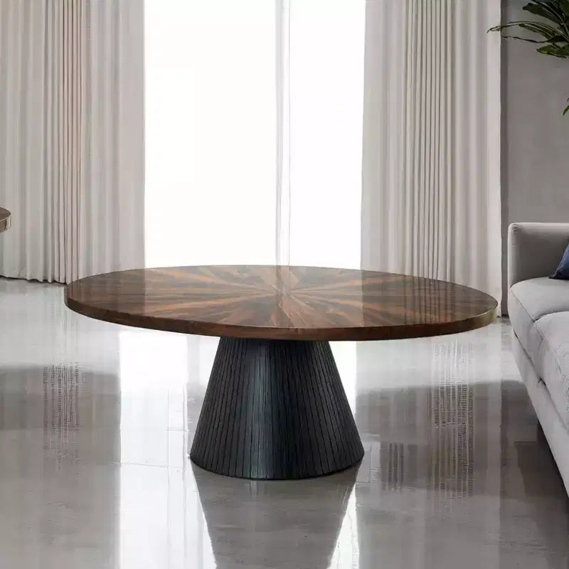 GDFStudio Xavier Contemporary Oval Wooden Coffee Table with Drum Base