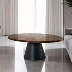 GDFStudio Xavier Contemporary Oval Wooden Coffee Table with Drum Base
