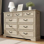 9 Drawer Farmhouse Dresser, Rustic Chest of Drawers with Ample Storage, Solid Wood Look & Metal Handles, Bedroom Clothes Organizer