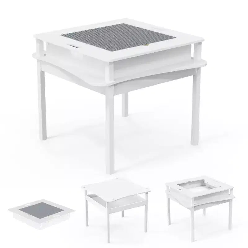 JOYMOR Kids Activity Table,Detachable 2 in 1 Block Table with Storage, Kids Building Block Table Suitable for Boys and Girls, Gray & White