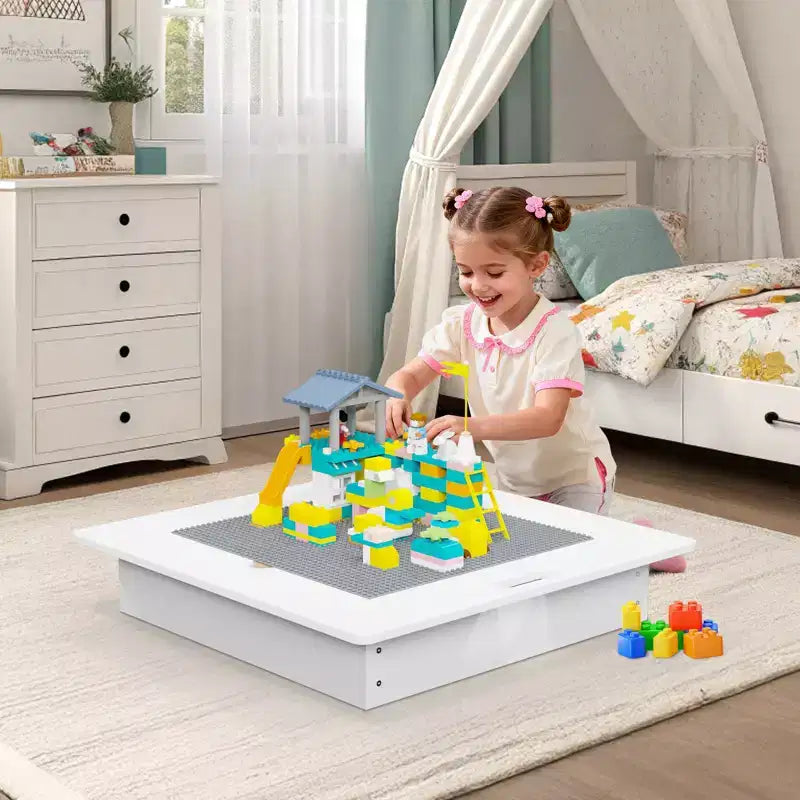 Tavolo attività per bambini JOYMOR, tavolo da gioco 2 in 1 staccabile con contenitore, tavolo da costruzione per bambini adatto a maschi e femmine, grigio e bianco