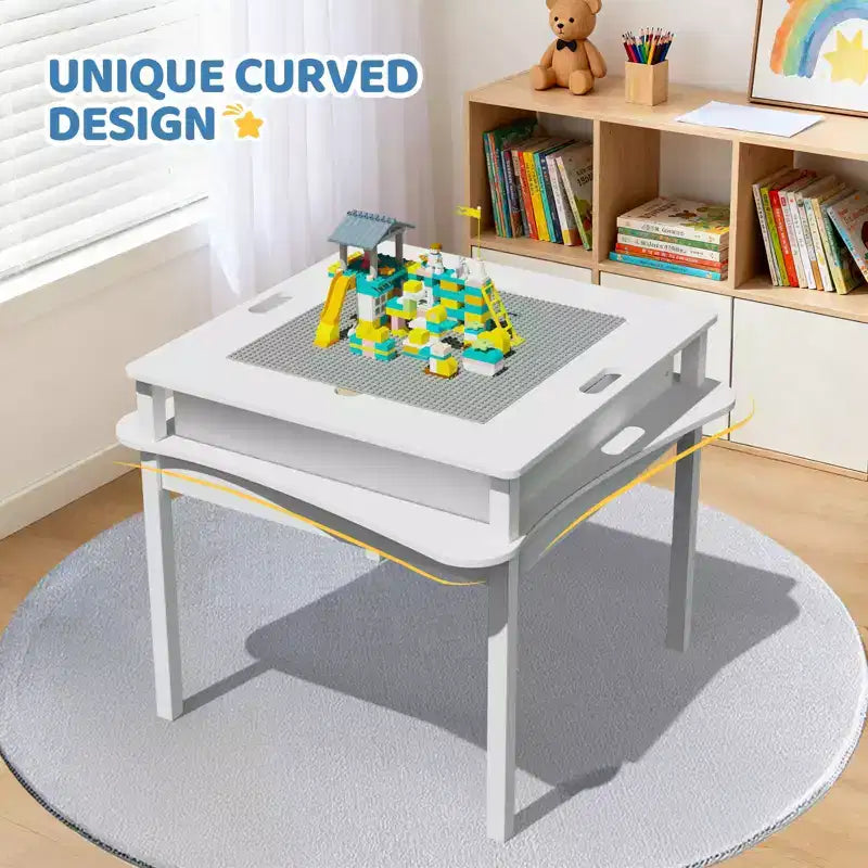 Tavolo attività per bambini JOYMOR, tavolo da gioco 2 in 1 staccabile con contenitore, tavolo da costruzione per bambini adatto a maschi e femmine, grigio e bianco