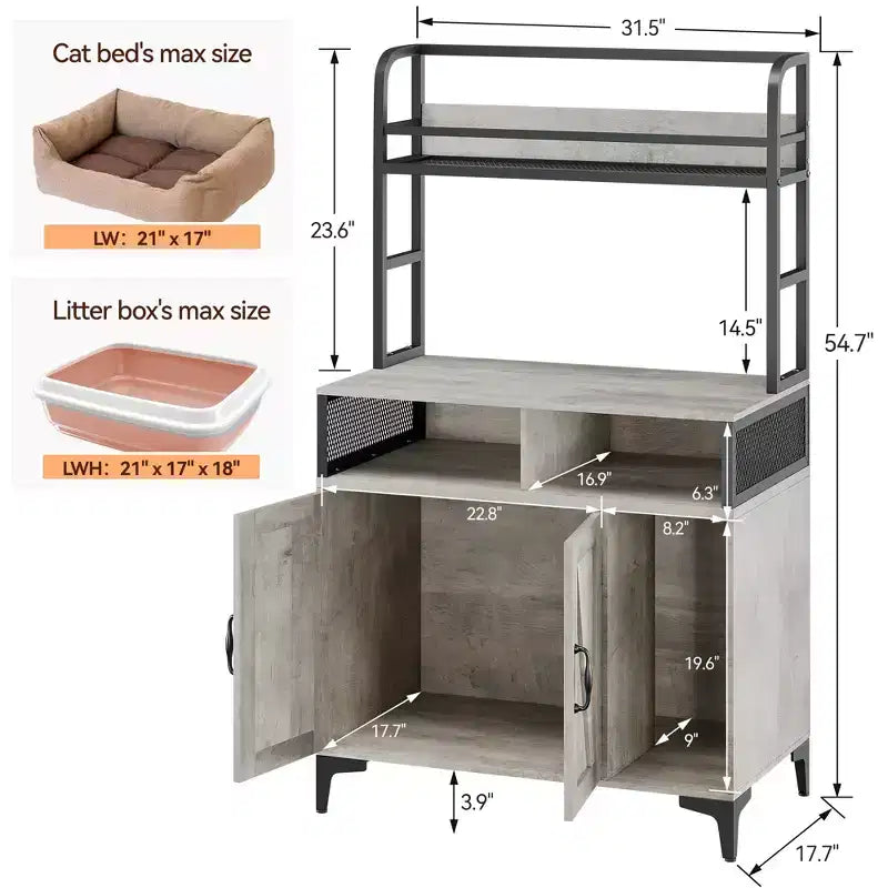 Mobiletto Copri Lettiera per Gatti con Ripiani, Mobile Grande con Lettiera Nascosta e Vani Portaoggetti per Gatti da Interno