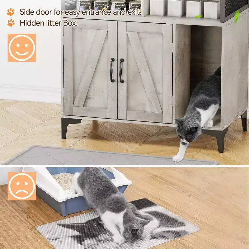 Mobiletto Copri Lettiera per Gatti con Ripiani, Mobile Grande con Lettiera Nascosta e Vani Portaoggetti per Gatti da Interno