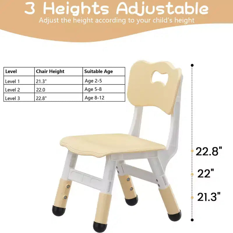 Sedia per bambini, Sedia per bambini regolabile in 3 livelli di altezza, Sedie in plastica per bambini da 2 a 6 anni, Adatta per casa, famiglia, aula e asilo nido