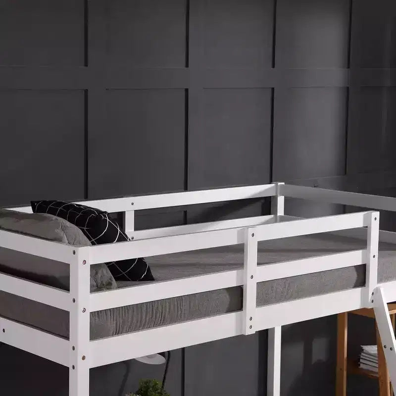 JOYMOR Struttura Letto a Soppalco Alto Singolo in Legno per Bambini, Ragazzi, Adolescenti, Adulti, Nessuna Rete a Molle Necessaria, Bianco