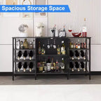 TruAIR Mobile bar da cucina in stile rustico con luci a LED, credenza industriale per caffè con portabottiglie e portabicchieri