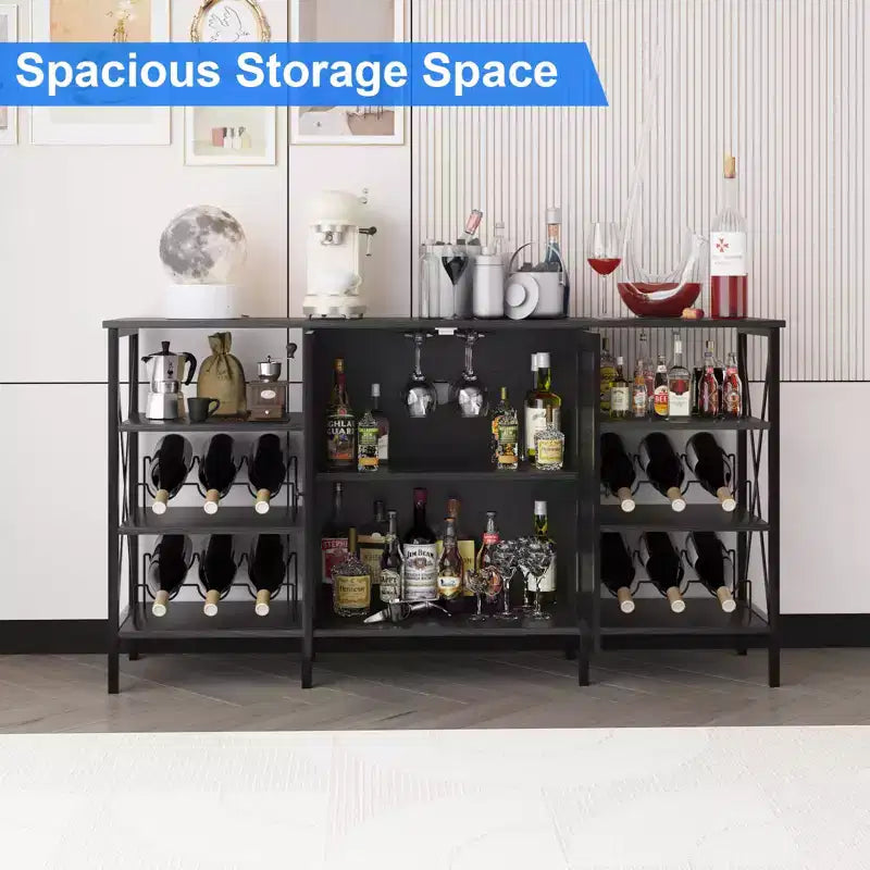 TruAIR Mobile bar da cucina in stile rustico con luci a LED, credenza industriale per caffè con portabottiglie e portabicchieri