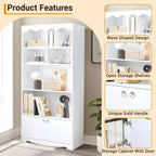 Libreria a 5 Ripiani con Ante, Scaffale Moderno Bianco da 160 cm con Armadietti, Espositore in Legno per Camera da Letto, Soggiorno, Ufficio