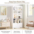 Libreria a 5 Ripiani con Ante, Scaffale Moderno Bianco da 160 cm con Armadietti, Espositore in Legno per Camera da Letto, Soggiorno, Ufficio