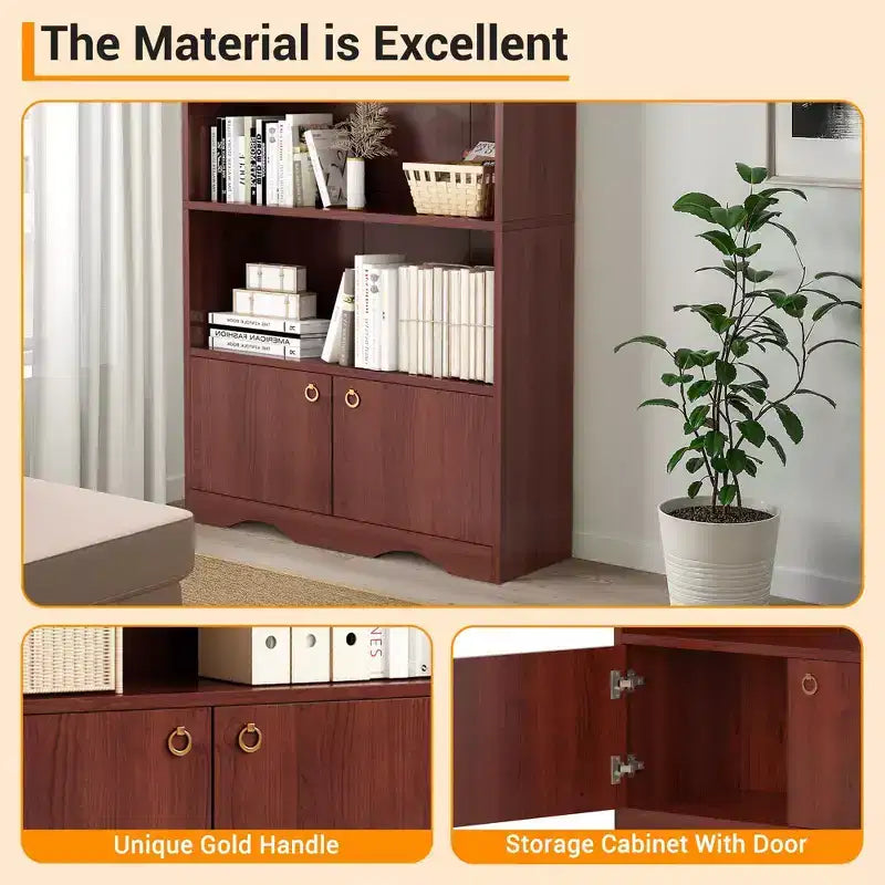 Libreria a 5 Ripiani con Ante, Scaffale Moderno Bianco da 160 cm con Armadietti, Espositore in Legno per Camera da Letto, Soggiorno, Ufficio