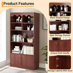 Libreria a 5 Ripiani con Ante, Scaffale Moderno Bianco da 160 cm con Armadietti, Espositore in Legno per Camera da Letto, Soggiorno, Ufficio