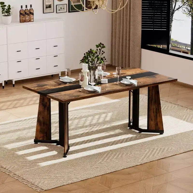 Tavolo da pranzo rettangolare Okak da 180 cm per 8 persone, tavolo da cucina impermeabile con gambe regolabili, tavolo da pranzo per cucina, ufficio