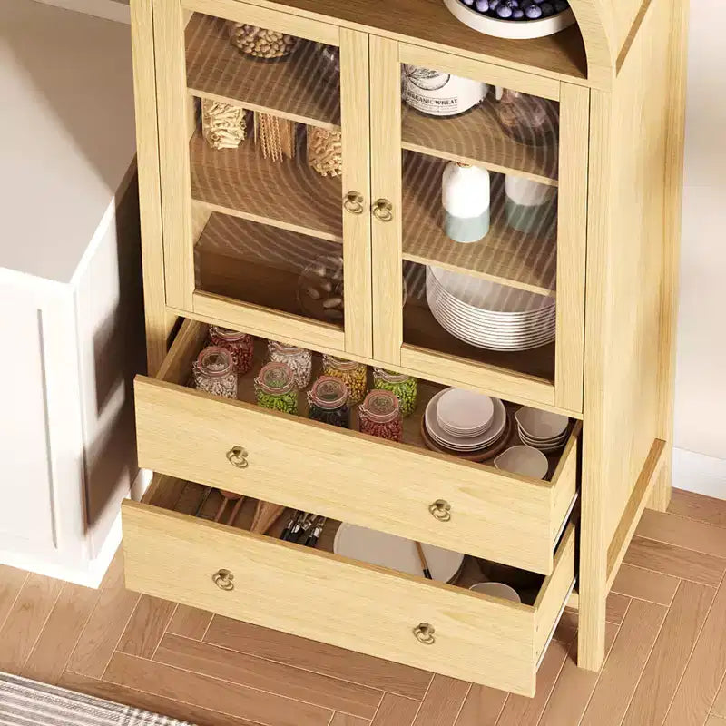 Dispensa da cucina alta 71" con arco, armadietti contenitori moderni in legno stile fattoria per cucina, sala da pranzo