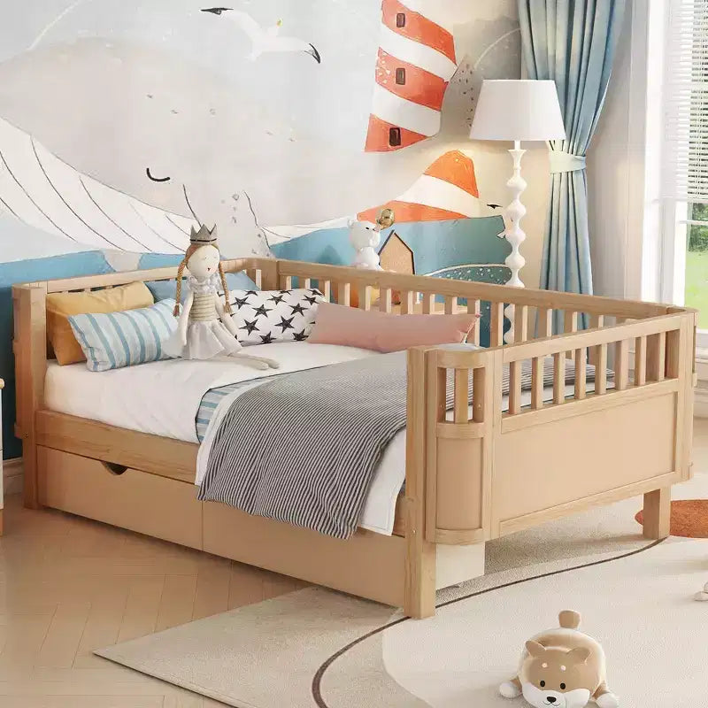 Whisen Letto a piattaforma singolo in legno moderno ed elegante con sponde per bambini e bambine