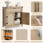 Mobiletto in Rattan con Ante e Cassetto, Credenza Boho, Buffet, Tavolino Consolle, Mobile Bar per Ingresso, Soggiorno,