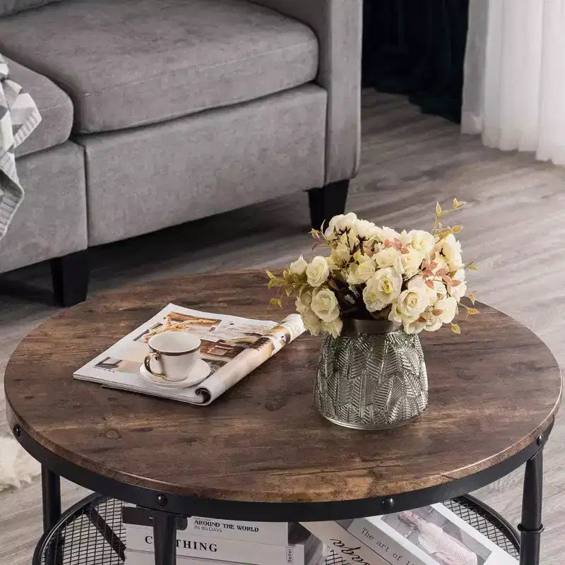Tavolini rotondi da salotto VINGLI, tavolino in legno da 80 cm con spazio contenitivo