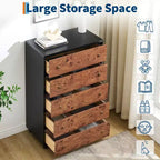 Comò a 5 cassetti per camera da letto, cassettiera alta in legno da 117 cm con maniglie in metallo, porta TV resistente per soggiorno, organizzatore di archiviazione per armadio