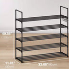 Scarpiera Anycoo a 5 Ripiani Extra Larga con Ganci, Organizer per Scarpe in Metallo Contiene 20-25 Paia, Scaffale Portaoggetti Impilabile per Ingresso, Armadio, Bagno, Nero