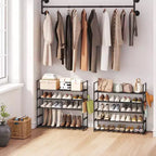 Scarpiera Anycoo a 5 Ripiani Extra Larga con Ganci, Organizer per Scarpe in Metallo Contiene 20-25 Paia, Scaffale Portaoggetti Impilabile per Ingresso, Armadio, Bagno, Nero