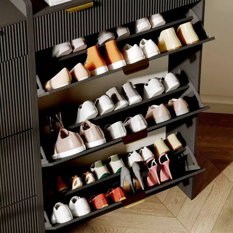 Brafab Scarpiera con 3 Cassetti a Ribalta e 2 Cassetti Piccoli, Organizzatore di Scarpe Sottile per Ingresso con Ante a Pannelli Scanalati per Scarpe da Ginnastica