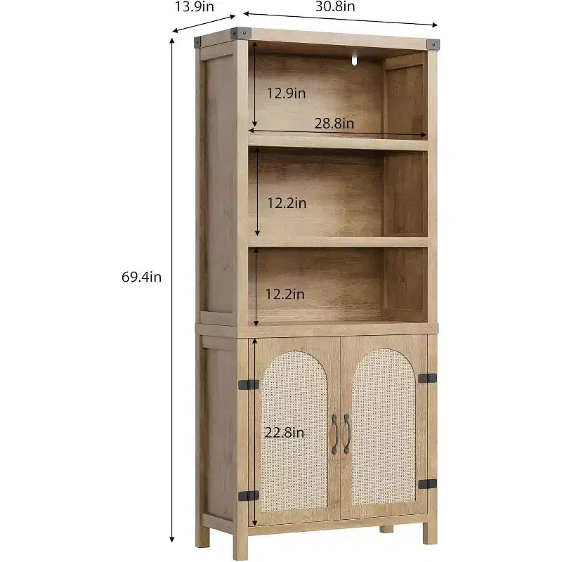 Libreria da fattoria extra larga 70 con ante - Scaffali espositivi a 5 ripiani e contenitore per ufficio/soggiorno/biblioteca
